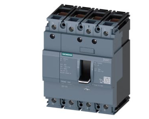 РАЗЪЕДИНИТЕЛЬ НАГРУЗКИ 3VA1 IEC ТИПОРАЗМЕР 160 4-ПОЛЮС. SD100, IN=63A БЕЗ ЗАЩИТЫ ОТ ПЕРЕГРУЗКИ БЕЗ ЗАЩИТЫ ОТ ТОКА КЗ ПРИСОЕДИНЕНИЕ КАБЕЛЕМ