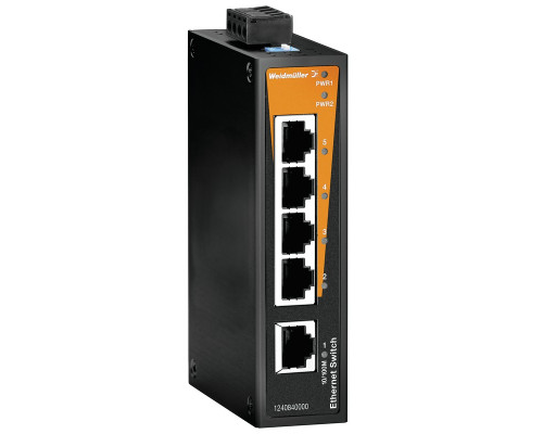Weidmuller 1240840000 IE-SW-BL05-5TX Исполнение: Сетевой выключатель, unmanaged, Fast Ethernet, Количество портов: 5 x RJ45, IP30, -10 °C...60 °C