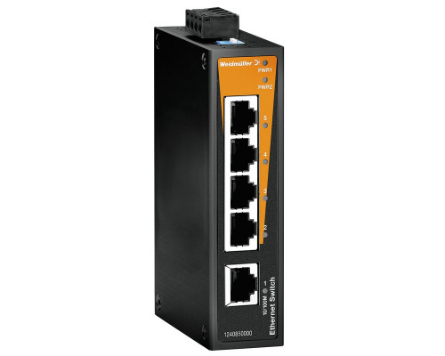 Weidmuller 1240850000 IE-SW-BL05T-5TX Исполнение: Сетевой выключатель, unmanaged, Fast Ethernet, Количество портов: 5 x RJ45, IP30, -40 °C...75 °C