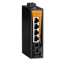 Weidmuller 1240890000 IE-SW-BL05-4TX-1SC Исполнение: Сетевой выключатель, unmanaged, Fast Ethernet, Количество портов: 4x RJ45, 1 * SC, многомодовый, IP30, -10 °C...60 °C