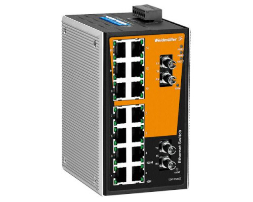 Weidmuller 1241050000 IE-SW-VL16-14TX-2ST Исполнение: Сетевой выключатель, unmanaged, Fast Ethernet, Количество портов: 14 x RJ45, 2 * ST, многомодовый, IP30, 0 °C...60 °C