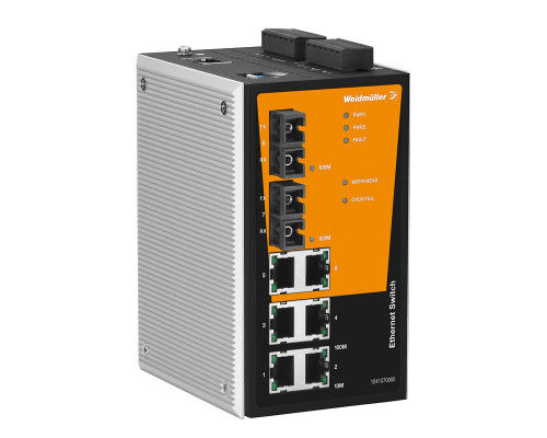 Weidmuller 1241070000 IE-SW-PL08M-6TX-2SC Исполнение: Сетевой выключатель, managed, Fast Ethernet, Количество портов: 6 x RJ45, 2 * SC, многомодовый, IP30, 0 °C...60 °C