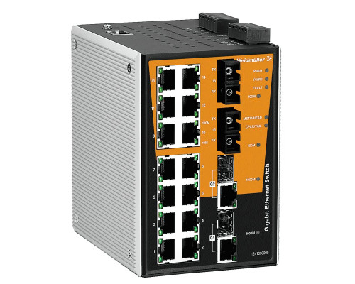 Weidmuller 1241330000 IE-SW-PL18M-2GC14TX2SC Исполнение: Сетевой выключатель, managed, Gigabit Ethernet, Количество портов: 14 * RJ45 10/100BaseT(X), 2 * SC, многомодовый 100FX, 2* комбиниро