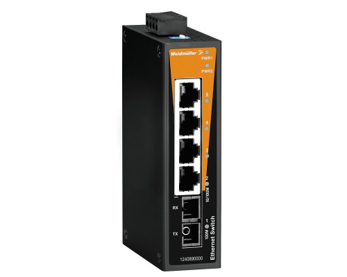 Weidmuller 1286530000 IE-SW-BL05T-4TX-1SCS Исполнение: Сетевой выключатель, unmanaged, Fast Ethernet, Количество портов: 4x RJ45, 1 * SC, одномодовый, IP30, -40 °C...75 °C