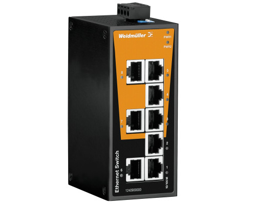 Weidmuller 1286560000 IE-SW-BL08T-8TX Исполнение: Сетевой выключатель, unmanaged, Fast Ethernet, Количество портов: 8 x RJ45, IP30, -40 °C...75 °C