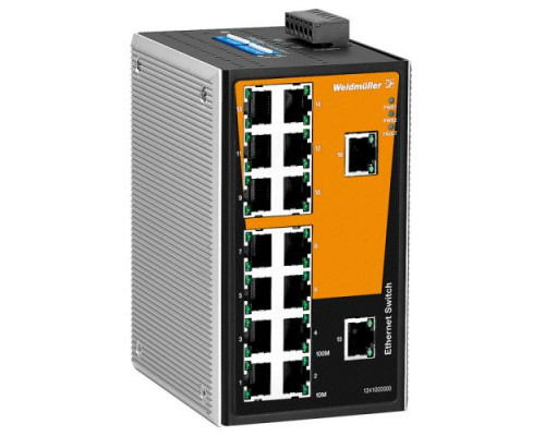 Weidmuller 1286590000 IE-SW-VL16T-16TX Исполнение: Сетевой выключатель, unmanaged, Fast Ethernet, Количество портов: 16 x RJ45, IP30, -40 °C...75 °C