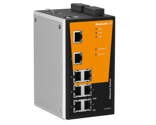 Weidmuller 1286780000 IE-SW-PL08MT-8TX Исполнение: Сетевой выключатель, managed, Fast Ethernet, Количество портов: 8 x RJ45, IP30, -40 °C...75 °C