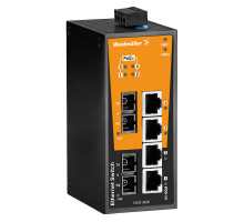 Weidmuller 1504220000 IE-SW-BL06T-4POE-2SC Исполнение: Сетевой выключатель, unmanaged PoE, Fast Ethernet, Количество портов: 4 * RJ45 10/100 BaseT(X) PoE+, 2 * SC, многомодовый, IP30, -40 °C...75 °