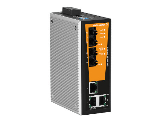 Weidmuller 1504390000 IE-SW-VL05MT-3TX-2ST Исполнение: Сетевой выключатель, managed, Fast Ethernet, Количество портов: 3 x RJ45, 2 * ST, многомодовый, IP30, -40 °C...75 °C