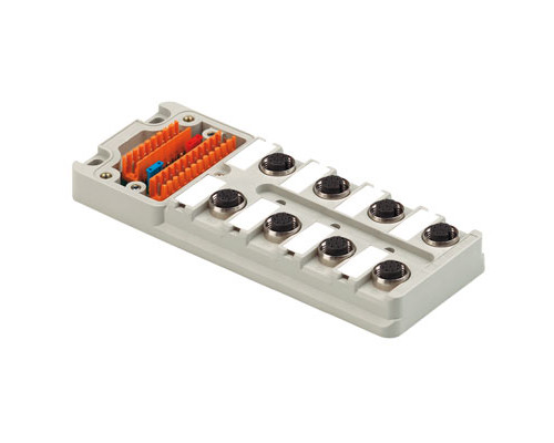Weidmuller 1740191000 SAI-8-M 5P M12 OL UT Исполнение: SAI, пассивный, Концентратор сигналов, пассивный распределитель, M12, Вариант с крышкой, Нет