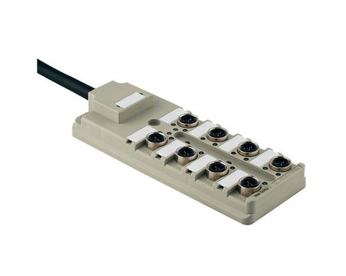 Weidmuller 1766710000 SAI-8-F 4P IDC PUR 10M Исполнение: SAI, пассивный, Концентратор сигналов, пассивный распределитель, IDC, M12, Вариант с кабелем, 10 m, Да