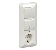 Schneider Electric BK2VR-005B-B ПРИМА С/У БЛОК: РОЗЕТКА + ВЫКЛ.2-клав. с подсв. + ВЫКЛ 2-клав, БЕЛЫЙ,опт.уп.Рос